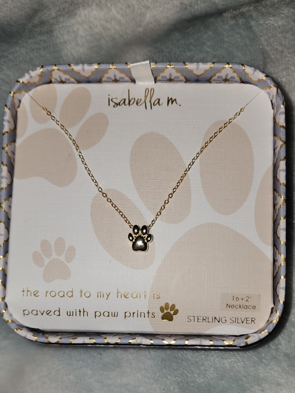 Gold on Sterling Silver Paw Print 🐾 Pendant Necklace, 16" + 2 Extender, NEW!